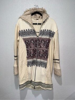 Free People Cream Hooded Zip Nordic Jacket
